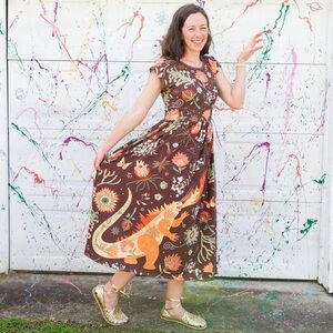 Adult "Beast Mode" Kaiju Monsters Cap Sleeve Maxi Dress With Pockets size 12-14